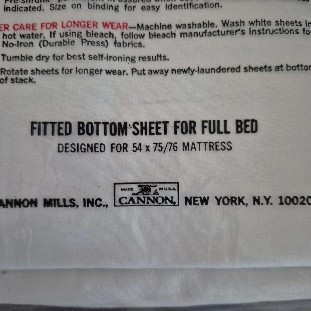 Vintage Cannon Monticello No‎ Iron Muslin Full Fitted Sheet 54x75 50/50 USA NOS